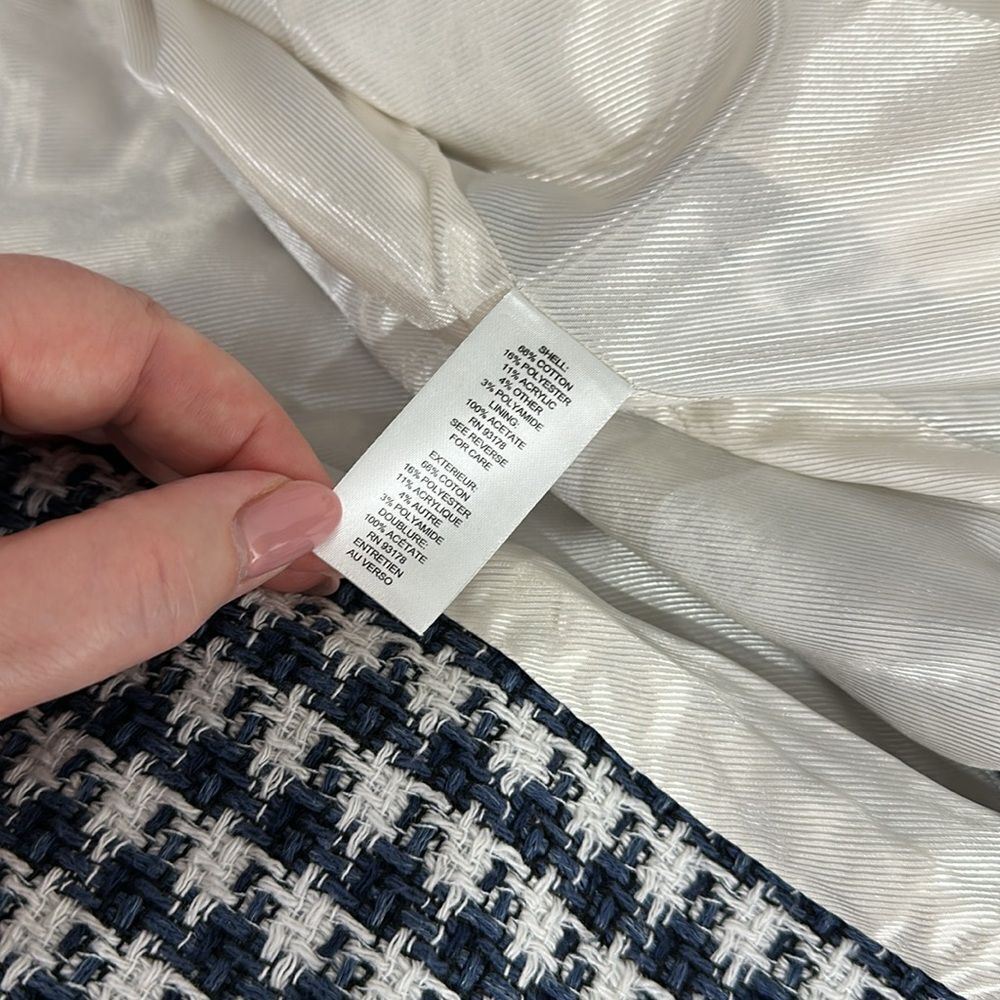 Elie Tahari Blue And White Tweed Double Breasted Blazer Size 8 - Picture 6 of 12